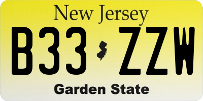NJ license plate B33ZZW
