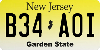 NJ license plate B34AOI