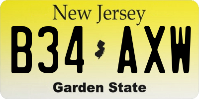 NJ license plate B34AXW