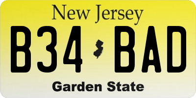 NJ license plate B34BAD
