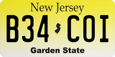 NJ license plate B34COI