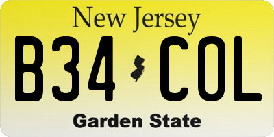 NJ license plate B34COL