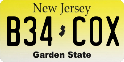 NJ license plate B34COX