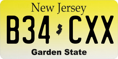 NJ license plate B34CXX