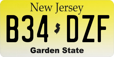 NJ license plate B34DZF