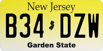 NJ license plate B34DZW