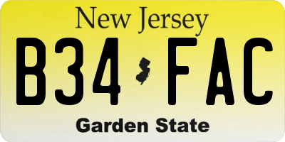 NJ license plate B34FAC