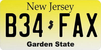 NJ license plate B34FAX
