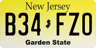 NJ license plate B34FZO