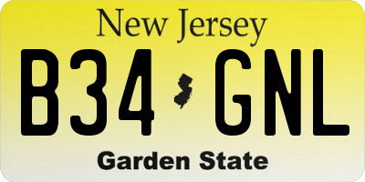 NJ license plate B34GNL
