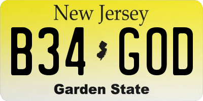 NJ license plate B34GOD