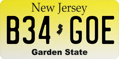 NJ license plate B34GOE