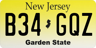 NJ license plate B34GQZ