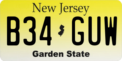 NJ license plate B34GUW