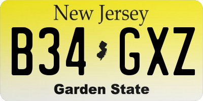 NJ license plate B34GXZ