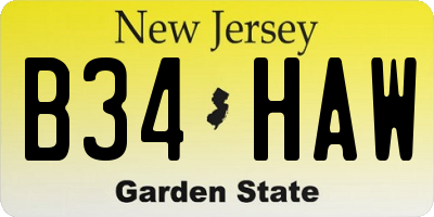 NJ license plate B34HAW