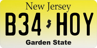NJ license plate B34HOY