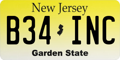 NJ license plate B34INC