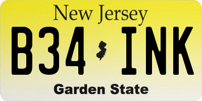 NJ license plate B34INK