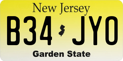 NJ license plate B34JYO