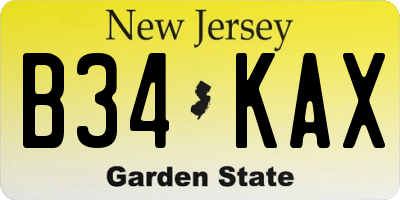 NJ license plate B34KAX