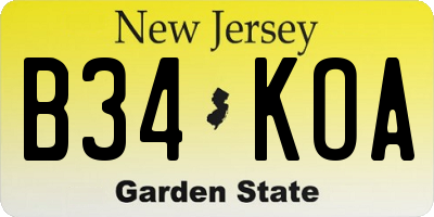 NJ license plate B34KOA