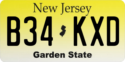 NJ license plate B34KXD