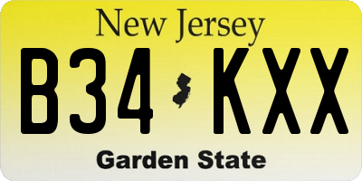 NJ license plate B34KXX