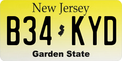 NJ license plate B34KYD