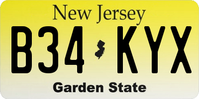 NJ license plate B34KYX