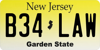 NJ license plate B34LAW
