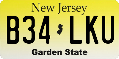 NJ license plate B34LKU