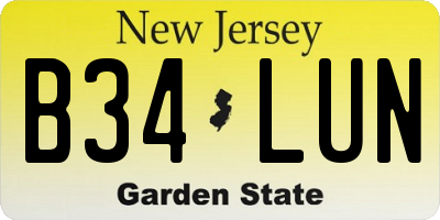 NJ license plate B34LUN