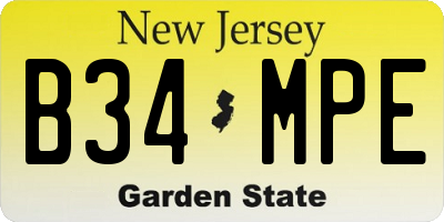 NJ license plate B34MPE