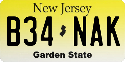 NJ license plate B34NAK