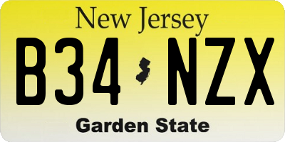 NJ license plate B34NZX
