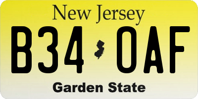 NJ license plate B34OAF