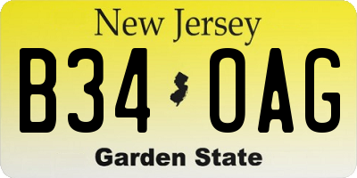 NJ license plate B34OAG