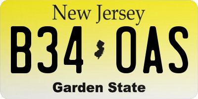 NJ license plate B34OAS