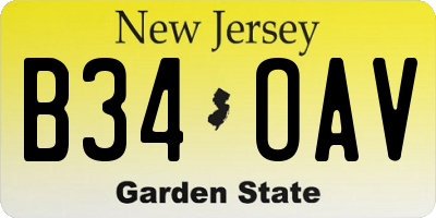 NJ license plate B34OAV