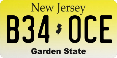 NJ license plate B34OCE