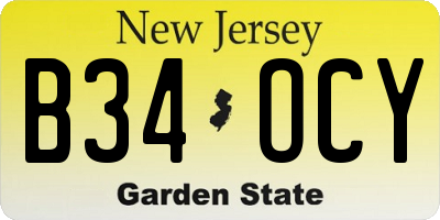 NJ license plate B34OCY