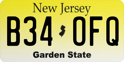 NJ license plate B34OFQ