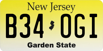 NJ license plate B34OGI
