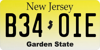 NJ license plate B34OIE