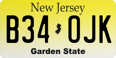 NJ license plate B34OJK