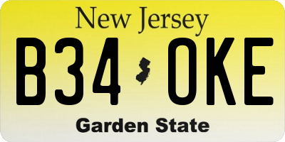 NJ license plate B34OKE