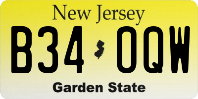 NJ license plate B34OQW