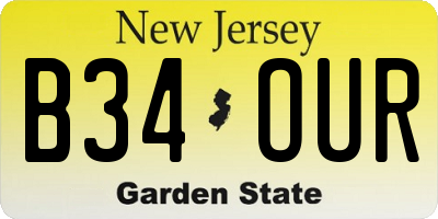NJ license plate B34OUR