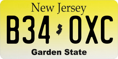 NJ license plate B34OXC